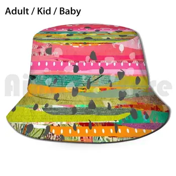  Collaged Rainbow Trout 2 - Ярки , смели, абстрактна и странен шапка от слънцето с рибено дизайн, сгъваема, със защита от ултравиолетови лъчи.