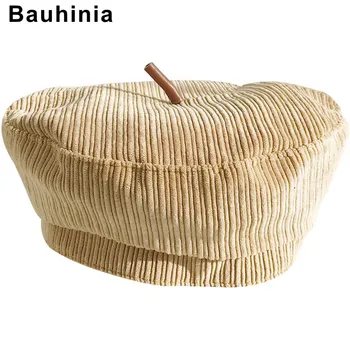 Bauhinia/ брандираната однотонная вельветовая осмоъгълна шапка, дива модерен есенно-зимна шапка в стил ретро, поема художник