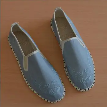  Китайски стил Удобна Лека обувки от канабис с бродерия, пресни тъканта, обувки за почивка, удобна това е една мързелива обувки с мека подметка