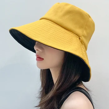  дамски солнцезащитная шапка за момичета, дамска шапка, луксозна панама, Градинска Однотонная Памучен Солнцезащитная однотонная шапка за възрастни, рибарска шапка жълт цвят