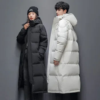  Пуховик за влюбени мъже и жени, нова зимна корейската версия на младежката мода за почивка, палто със средна дължина с качулка