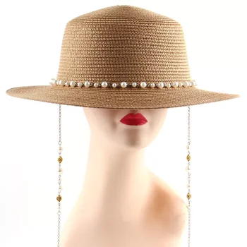  слънцезащитен крем солнцезащитная шапка дамски корейската версия на чадър, малка плоска горна шапка градинска и плажна сламена шапка перлена верижка на едро