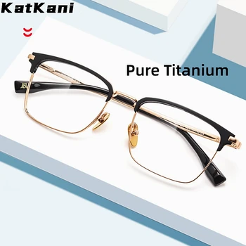  KatKani Нови Висококачествени Ультралегкие Модни Очила От Чист Титан Ретро Квадратна Оптични Рамки За Очила По Рецепта Мъжки BV7009V