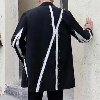  2021 Пролетно-есенен костюм, сако в корейски стил ретро, Готически Черно-бял костюм Свободно, Намаляване, Етап Костюми, модерен оборудвана Мъжки Блейзър