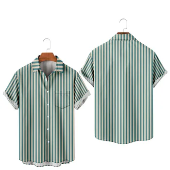  Мъжка тениска, за Мъже Хавайска тениска Y2K Hombre, Модни Риза Райе с 3D Принтом, Уютна Ежедневни Плажни Дрехи Големи Размери с Къс Ръкав