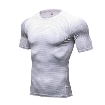  Компресиране тениска за бягане MMA, големи размери 4XL, Мъжки дрехи, Топ с къс ръкав, Спортни Бяла тениска за тренировка във фитнес зала, зала за културизъм