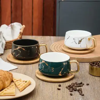 Скандинавски Мрамор Луксозни Керамични чаши за Кафе За Смесване на Чаши за Кафе Кафе, Чай закуска Млечни Чаша с Чинийка Костюм с Табела, на Лъжица Набор от Ins