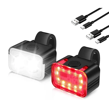  Комплект велосипедни фенери USB Акумулаторна батерия, 650 mah, Супер Ярки led велосипедни фарове, 5/6 режима на осветление, Водоустойчиви вело светлини IPX6