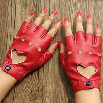  Кожени Ръкавици Luvas Guantes Mujer За Жени И Момичета, Пъстри, Червени, Черни, Бели, Любов Обикновена Ръкавици Без Пръсти Със Сърца