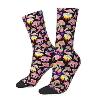  Есенно-зимни Мъжки и дамски Чорапи с Кошмарен Модел и Модел под формата на Разноцветни Гъби, Фантазийные Нескользящие Футболни Чорапи