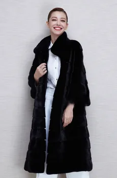  Есенно-Зимни Модни Дамски Елегантна Черна Дълга Яке От Изкуствена Кожа, Красива Меховое палто D887