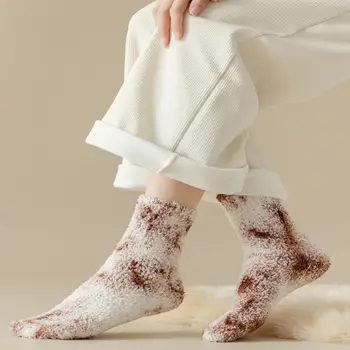  1 Чифт Модни Чорапи от коралов руно с равен брой гласове-боя, Топли Дебели Домашни Чорапи за Сън, Дамски Зимни Чорапи със средна дължина