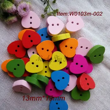  200 бр. сърцето смесени седем цвята дървени копчета красива детска пуговица за бродерия, аксесоари за шиене, определени в насипно състояние