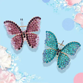  Виолетово Син Цвят Кристал Crystal Butterfly Брошки За Жени Насекомо Брошка Игла Корсаж Бижута Сватбени Подаръци И Аксесоари