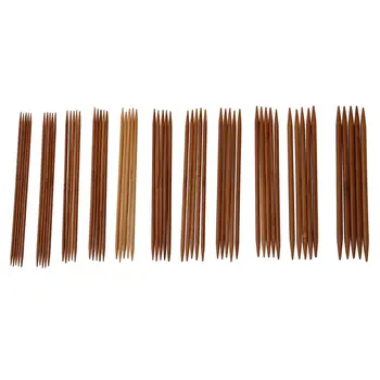  5 Комплекта от 11 размер 5 инча (13 см), комплекти за плетене на една от карбонизированного бамбук с двойно кръстопът, комплект игли (2,0 мм - 5.0 mm)