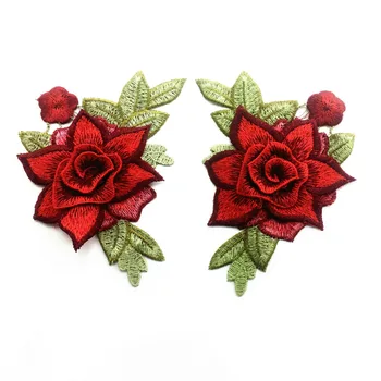  3D червена роза цвете Апликация Бродерия на Цвете Ленти за Дрехи Ивици Стикер за Шиене на Дрехи