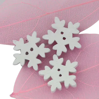  100 Бели Дървени Копчета Снежинки Flatback За направата на Картички за Албуми