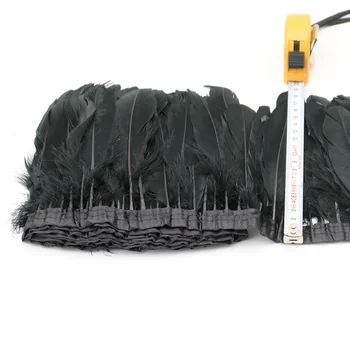  жега! Черно перо 1 метър/много истински оцветени пера в ивицата рокля, пола, рокля лента