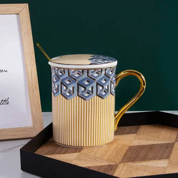  Луксозен Благороден Дизайн Мозаечни Чаши за Кафе Nordic Ins Гореща Златна Рисувани Керамични Чаши За Вода 350 мл