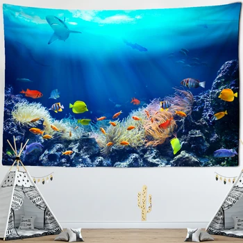  Морска Риба Пъстър Гоблен Подводен Свят, Коралови Животни Стенно Плажна Кърпа Tapestr Хол Хотел Начало Декор