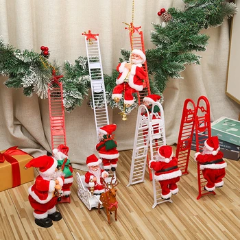  Коледна Украса на Подарък Електрически Стълба За Катерене Дядо Коледа Кукла Играчки с Музика и Забавна Коледна Елха, Висящи Декор на Детска Подарък