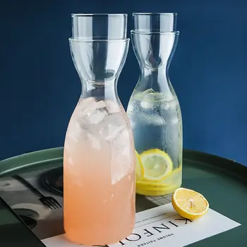  Скандинавска Прозрачна Стъклена Бутилка за Вода с Цветен Набор от Чаени Чаши, Креативна Проста Домашна Чаша За Сок, Огнеупорни Кана за Студен Пиене