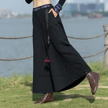  2022 женски реколта панталони с национална бродерия на цветя в китайски стил harajuku дълги панталони свободни зреещи широки панталони