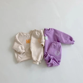  През пролетта на Нов Модерен Памук Пуловер с дълъг ръкав за Деца и Момичета + Детски Обикновена Меки Панталони, Комплект Дрехи от 2 теми