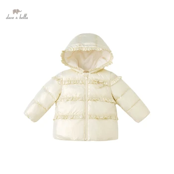  DBS19086 дейв bella/ зимно модно однотонное палто с качулка и лък за малки момичета, детски блузи за момичета, връхни дрехи за деца