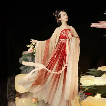  2022 Есента На Династията Тан Ханьфу Древна Риза Китайското Традиционната Рокля Супер Фея Бродерия Голям Ръкав Рокля С Принтом Женски