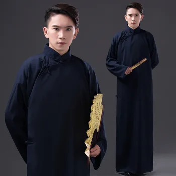  Младежки С халат Хавлия Република Китай Мъжки дрехи студентски ретро китайски стил Яка-Часова древен Дълга рокля