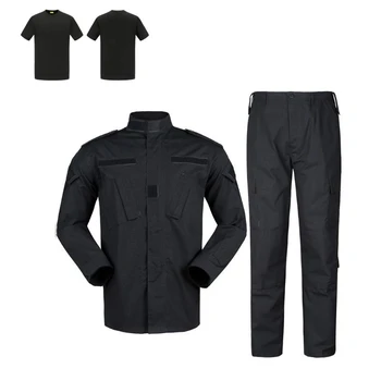  Мъжки комплекти Черна полицейска форми на ACU Ribstop Uiforms Черни комплекти с тениска