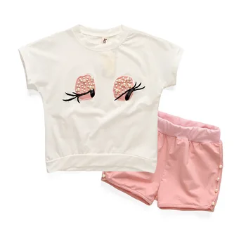  Тениска за момичета + Шорти, Комплекти от 2 теми, Детски дрехи, Блузи, Шорти, 2-6 години