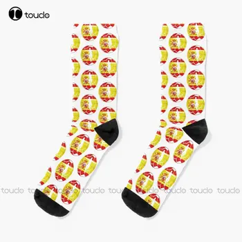  Испания Футболни Топки Бели Чорапи Футболни Чорапи Мъжки Персонализирани Потребителски Унисекс Възрастни Юношески Младежки Чорапи 360 ° Цифров Печат На Поръчката Подарък