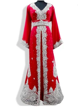  Луксозен Халат за баня Модна Апликация Червена Рокля на Индо-Пакистанската Традиционен Костюм Материал от Жоржета Арабски Халат Индо-Пакская Облекло