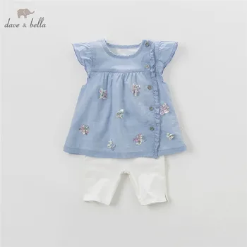  DB4363 дейв bella/ летни комплекти сини дрехи за малките момичета, детски сладки комплекти, бебешки комплекти от бебешки тъкани, детски модни дрехи
