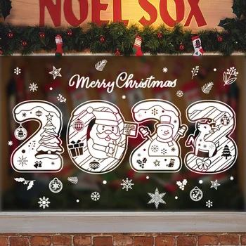  Весела Коледа Интериор Етикети В Прозореца На Дядо Лосове Стикер На Стената Коледен Домашен Рамката На Прозорец Дисплей Коледна Украса Нова Година 2023