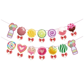 Комплект Украси за партита Candyland, Цветни Банер Candyland и парти с Бонбони, Окачени Къдрите, Украса за Близалки
