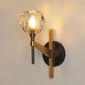  Изцяло меден Луксозен стенен лампа Crystal Нощна Лампа Хол Скандинавски модерен Прост Баня Спалня Лампа Преминаване led светлини