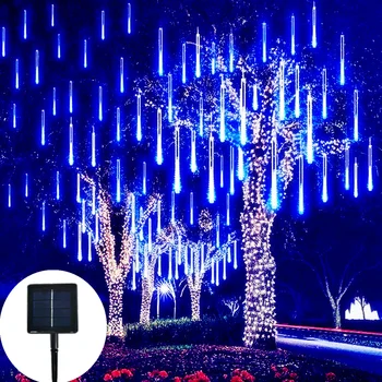  Слънчев LED Метеоритен Дъжд Вали Светлини Празнични Струнни Светлини Водоустойчив Градински Лампа 8 Тръби 192 Светодиодна Коледна Сватбена Украса