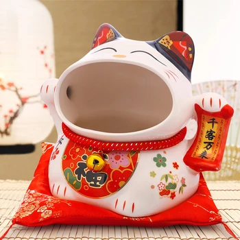  8-инчов Керамична Кутия шоколадови Бонбони Maneki Neko Лъки Cat Касичка За Пари Прасенце Fortune Cat Банка За Съхранение на Закуски