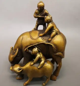  Порцеланова латунная статуя на занаятите момче овчар Яхнал крава