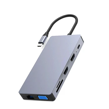  12 В 1 зарядно устройство за лаптоп Type C USB 3.0, HDMI-Съвместими VGA PD USB-хъб за Преносими КОМПЮТРИ