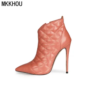  MKKHOU/Модни полусапожки, женски нови темпераментни универсални ботильоны с остри пръсти на висок ток, женски ботуши на висок ток 12 cm
