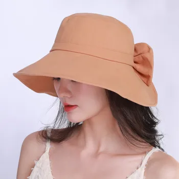  2021 лятна солнцезащитная шапка за защита от uv, женски обикновен рибарски шапки за жени с лък, скъпа памучен градинска сгъва шапка за басейна