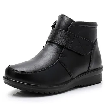  Промоция на Дамски ботуши на средна възраст, върху плоска, не-хлъзгава подметка Удобна Мека зимни обувки Ботильоны 2022 г. Обувки от естествена кожа, Топли Обувки