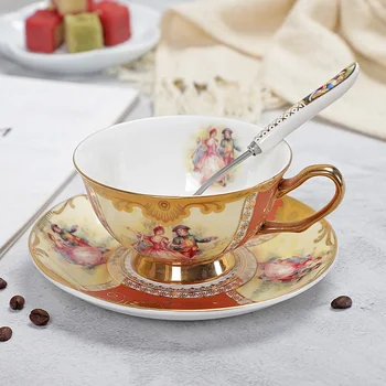  Набор от Кафе Чаши и Блюдец от костен порцелан Подобрени Кралски Класически Чаши за Следобеден Чай, Керамични