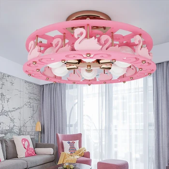  Карикатура Творчески Лебед тавана лампа Момиче Спалня Принцеса спалня, детска стая, светлината на съвременната личност розово led тавана лампа