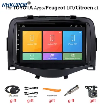  Android Кола Стерео 2 Din DVD Плейър GPS Навигация Авторадио Восьмиядерный Bluetooth За Peugeot 107 Citroen C1 и TOYOTA Aygo 2014 +